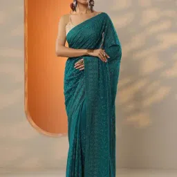 Libas Blue Embroidered Saree With Unstitched Blouse-picture-40