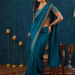 Satrani Blue Art Silk Embroidered Saree With Unstitched Blouse image 3