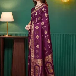 Satrani Purple Silk Woven Saree With Unstitched Blouse image 3