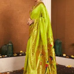 Satrani Green Silk Woven Saree With Unstitched Blouse image 3