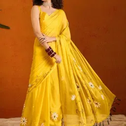 Saree Mall Yellow Printed Sarees With Unstitched Blouse-picture-19