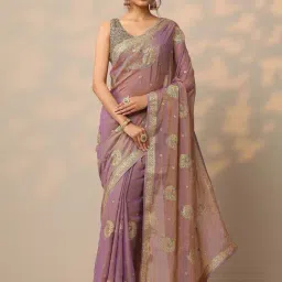 Libas Lavender Embroidered Saree With Unstitched Blouse-picture-38