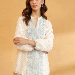 Fabindia White Printed Long Sleeves Tunic-picture-35