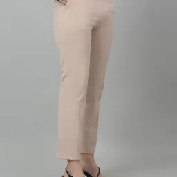 Cantabil Light Beige Cotton Lycra Regular Fit Mid Rise Trousers image 3