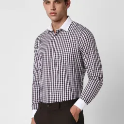 Van Heusen Brown Cotton Slim Fit Checks Shirts image 3