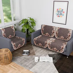 Kuber Industries Olive Green 6 Pieces Printed 3 Seater Sofa Cover With Arms image 1