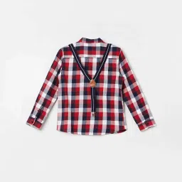 Fame Forever by Lifestyle Kids Red & Navy Cotton Chequered Full Sleeves Shirt image 3