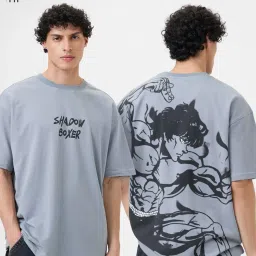 The Souled Store Grey Cotton Graphic Casual T-Shirt image 3