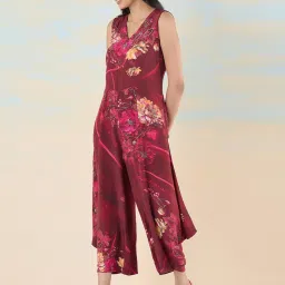 navyasa by liva Maroon Floral Print Jumpsuit image 3