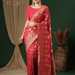 Saree Mall Pink Woven Sarees With Unstitched Blouse-picture-43