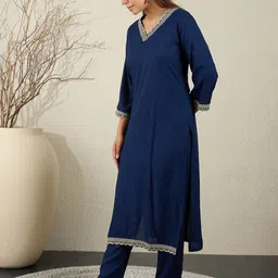 Indo Era V-Neck Tunic With Trousers image 3