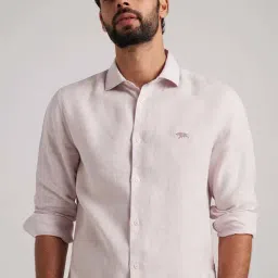 ANDAMEN Lavender Slim Fit Linen Shirt-image-1