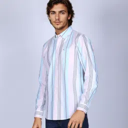 Lee Blue & Pink Cotton Slim Fit Striped Shirt image 3