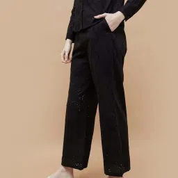 Fame Forever By Lifestyle Black Cotton Regular Fit Trousers image 3