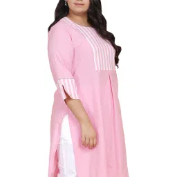 LASTINCH Pink & White Cotton Striped Kurta image 3