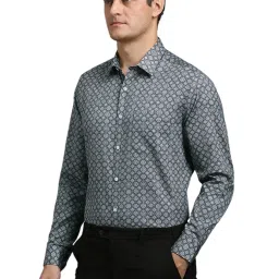 Louis Philippe Grey Cotton Regular fit Geometric Shirt image 3