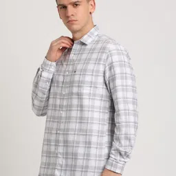 Turtle Grey Cotton Slim Fit Chequered Shirt image 3