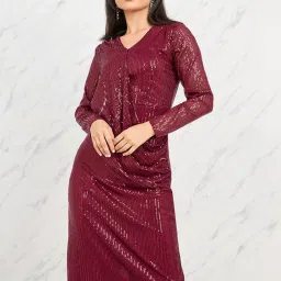 Styli Maroon Embellished A-Line Dress image 3