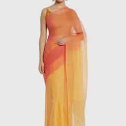 Fabindia Orange & Yellow Cotton Woven Saree Without Blouse-image-38