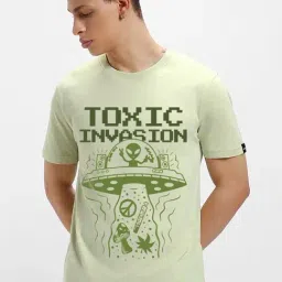 Bewakoof Green Regular Fit Graphic T-Shirt-image-11