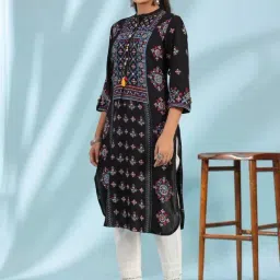Juniper Black Printed Straight Kurta image 5