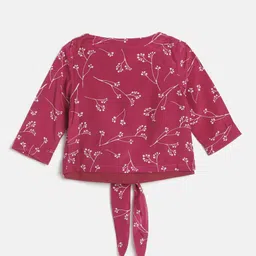 Gini and Jony Infant Girls Pink & White Floral Print Layered Waist Tie-Ups Top Inner Slip image 2