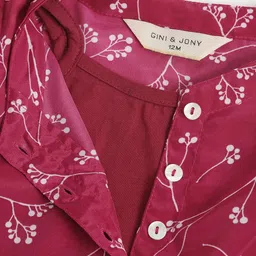 Gini and Jony Infant Girls Pink & White Floral Print Layered Waist Tie-Ups Top Inner Slip image 3