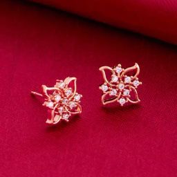 Kushal's Fashion Jewellery White Rose Gold Polished Zircon Earring for Women-picture-10