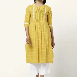 Rangmanch by Pantaloons Yellow Cotton Embroidered A Line Kurta-picture-36