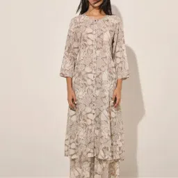 Zuba by Westside Brown Floral Printed A-Line Cotton Kurta-picture-41