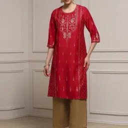 Biba Red Straight Fit Printed Kurta-picture-32