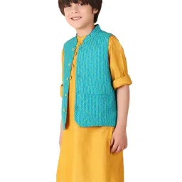 Fabindia Kids Teal Printed Nehru Jacket image 4