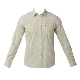 Basics Yellow Cotton Slim Fit Printed Shirt image 4