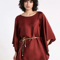 Showoffff Maroon Satin Regular Fit Top-image-72