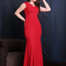 Exude Red Regular fit Solid Dress image 3