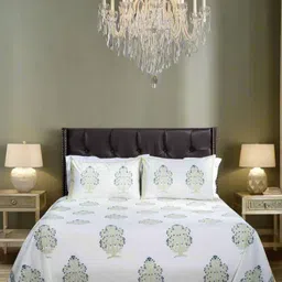 SHAHENAZ White & Yellow Floral Cotton 220 TC Double Queen Bedsheet Set-2.7 m X 2.25 m-picture-25