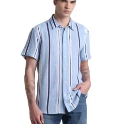 Jack & Jones Blue Cotton Slim Fit Striped Shirt-picture-11