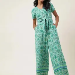 Fabindia Turquoise & Green Cotton Printed Jumpsuit-image-36