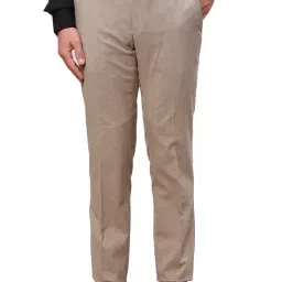 Raymond Beige Slim Fit  Flat Front Trousers-image-38