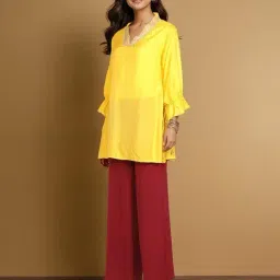 Taneira Yellow Viscose Embroidered Short Kurti image 4