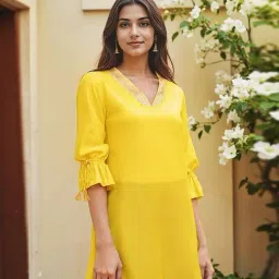 Taneira Yellow Viscose Embroidered Short Kurti image 3