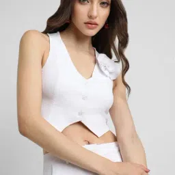 Forever 21 White Regular Fit Waistcoat-image-51