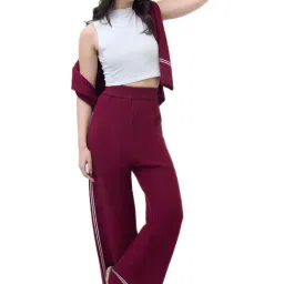 ELLE Women Wine Blended Solid Flat Knitted Ribbed Sweatpant image 5