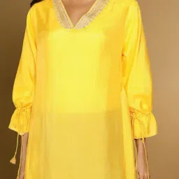 Taneira Yellow Viscose Embroidered Short Kurti image 5