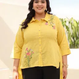 Juniper Yellow Cotton Embroidered Shirt-image-69