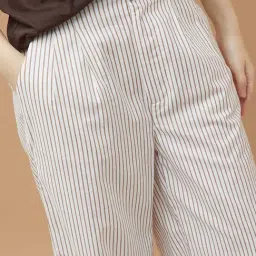 Fame Forever By Lifestyle White Cotton Regular Fit Striped Trousers image 5
