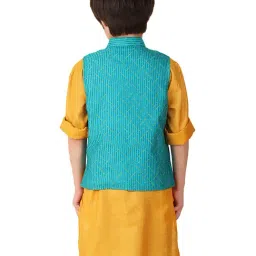 Fabindia Kids Teal Printed Nehru Jacket image 2