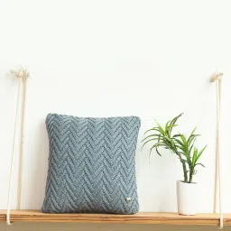 PLUCHI Chevron Blue Grey Cotton Knitted Decorative 16 x 16 Inches Cushion Cover-picture-11