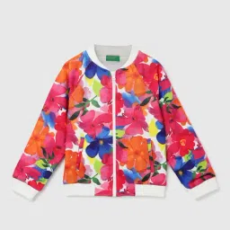 United Colors of Benetton Kids Girl's Regular Fit Band Collar Floral Jacket-picture-12