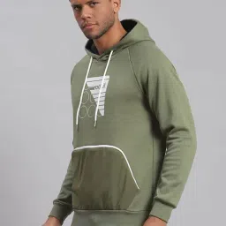 Rock.it Olive Regular Fit Printed Hooded Sweatshirt image 3